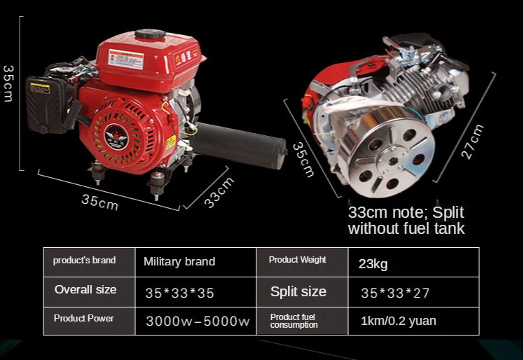 Dimensiones y peso del generador eléctrico para triciclos rojo de 3000W